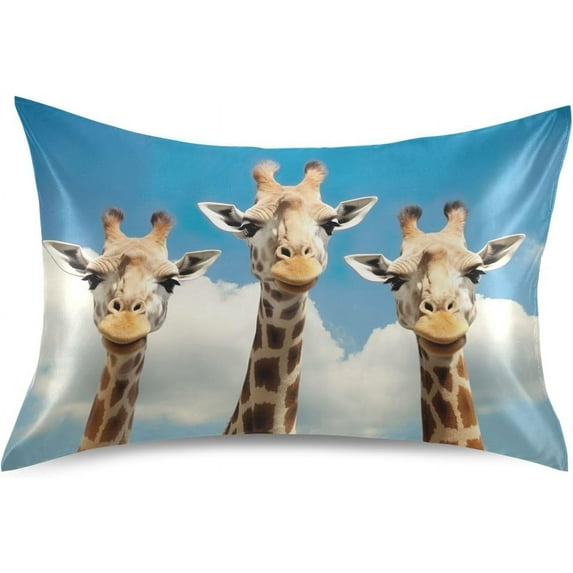 GZHJMY Satin Pillowcase for Hair and Skin, Funny Giraffes Cooling Pillow Case with Envelope Closure Soft Breathable Silk Satin Pillow Cover for Sleeping King Size 40x20 in Home Decor