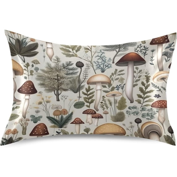 GZHJMY Satin Pillowcase for Hair and Skin, Mushrooms Cooling Pillow Case with Envelope Closure Soft Breathable Silk Satin Pillow Cover for Sleeping Queen Size 30x20 in Home Decor