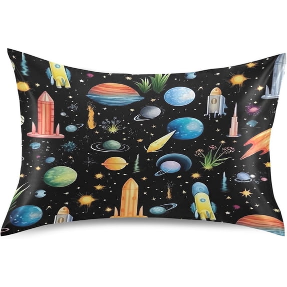 GZHJMY Satin Pillowcase for Hair and Skin, Planet Flyer Cooling Pillow Case with Envelope Closure Soft Breathable Silk Satin Pillow Cover for Sleeping King Size 40x20 in Home Decor