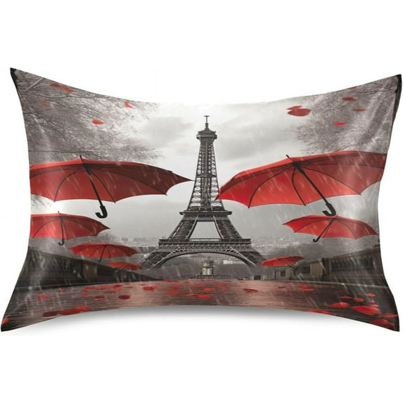 GZHJMY Satin Pillowcase for Hair and Skin, Romantic Paris Cooling Pillow Case with Envelope Closure Soft Breathable Silk Satin Pillow Cover for Sleeping Queen Size 30x20 in Home Decor
