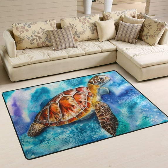 GZHJMY Sea Turtle Non Slip Area Rug for Living Dinning Room Bedroom Kitchen, 2' x 3'(24 x 36 Inches), Animal Turtle Nursery Rug Floor Carpet Yoga Mat