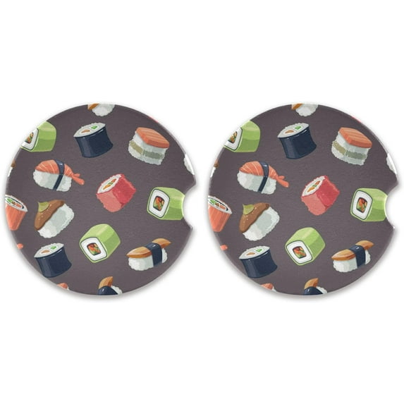 GZHJMY Seafood Sushi Rolls Car Coasters 2 Pack Drinks Absorbent Ceramic Stone Car Coasters with Fingertip Grip Car Cup Holder Coasters Cup Coasters