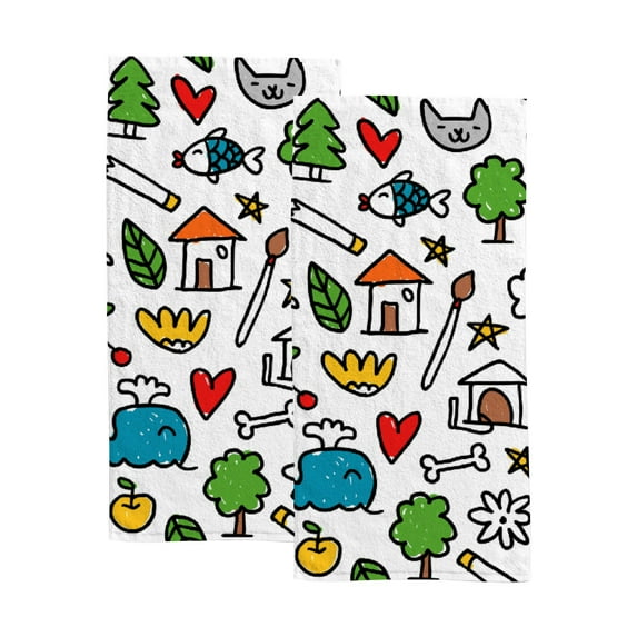GZHJMY Seamless vector pattern with cute little doodle drawings , Bath Shower Towels Set of 2 for Bathroom -Soft Microfiber Hand Towel Absorbent Soft Decorative Face Towel for Kids 30 x 15 inch