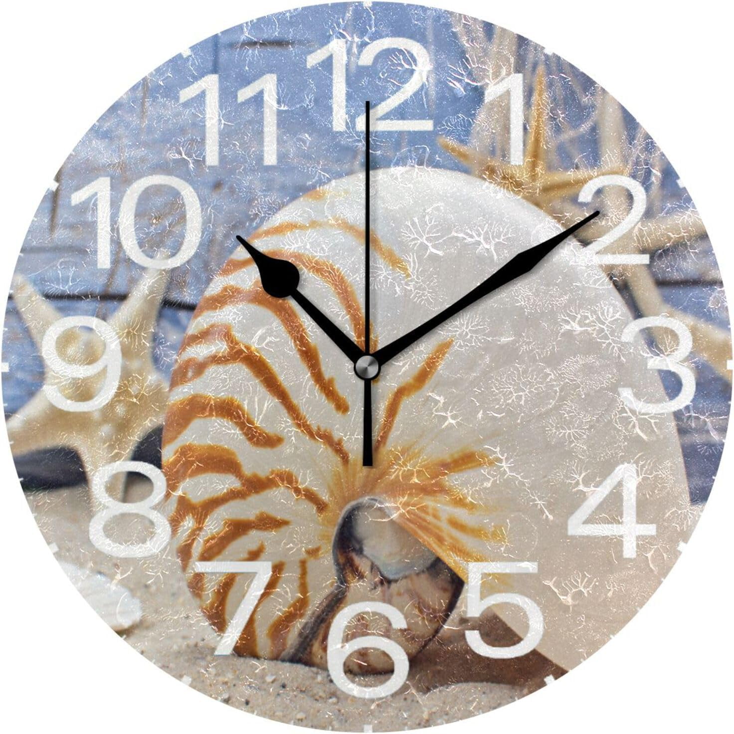 GZHJMY Seashell and Starfish Wall Clock,Silent Non Ticking 10 Inch ...
