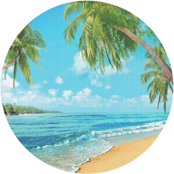 GZHJMY Seaside Beach Placemats 1Pcs,Holidays PVC Weave Place Mats Table Mats Non-Slip Easy to Clean for Home Kitchen BBQ Party Table Decor,15.4"