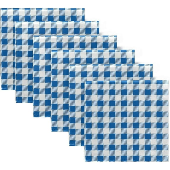 GZHJMY Set of 6 Retro Vintage Blue Checkered Gingham Plaid Tartan Geometric Check Cloth Napkins Washable Polyester Dinner Napkins 20"X20" for Dining Table Wedding Party Fall Holidays