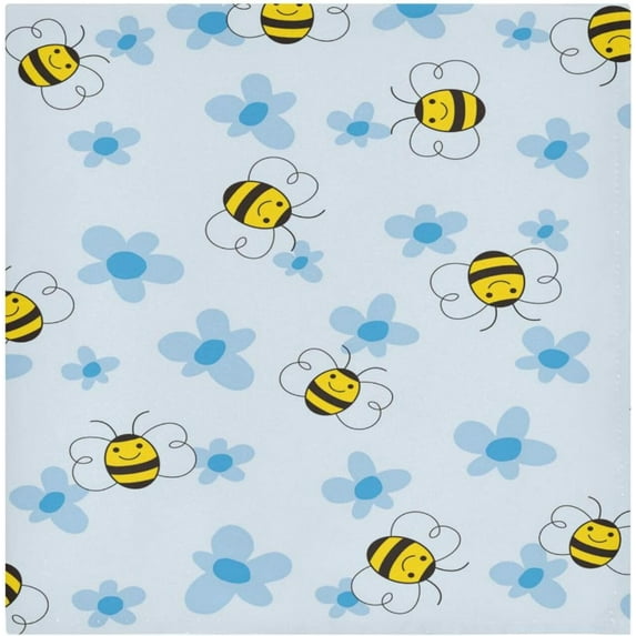 GZHJMY Set of 6 Cute Bee Flower Blue Satin Napkin Square 20 Inches Table Napkins Soft Smooth Decorative Napkins for Wedding Banquet Party Decoration