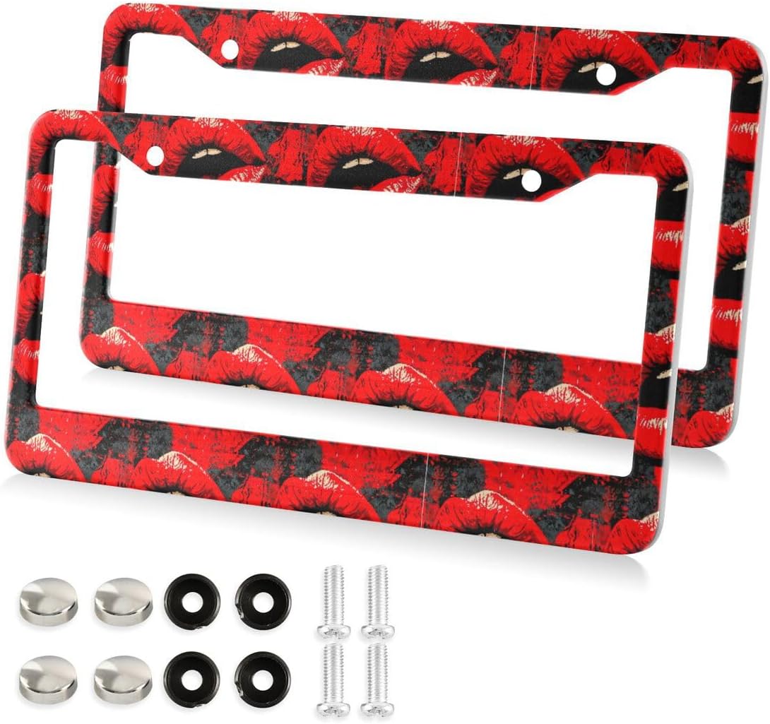 GZHJMY Sexy Red Lips License Plate Frames 2pcs, Stainless Steel