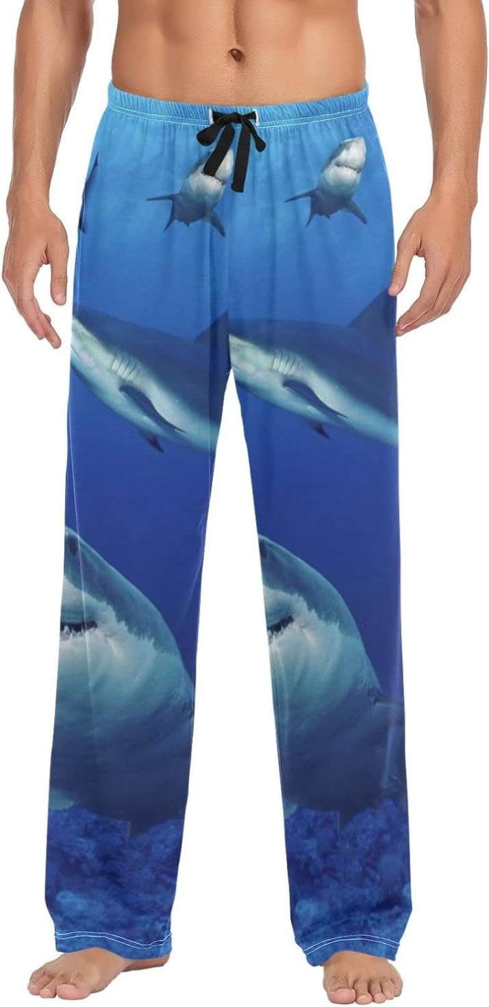 GZHJMY Shark Pajama Pants for Men, Lounge Pants Lightweight Men Pajama Bottoms with Drawstring
