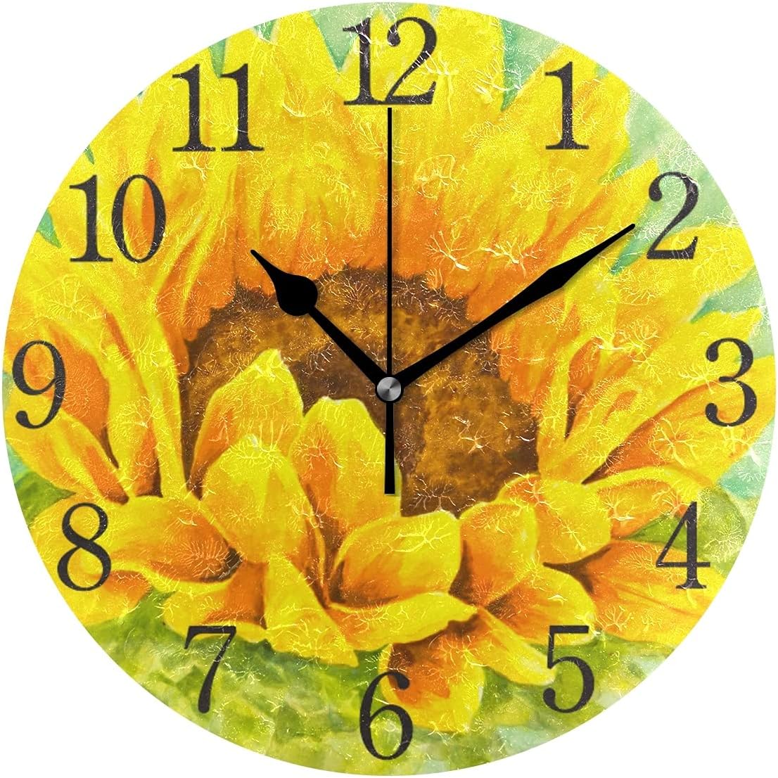 GZHJMY Silent Non Ticking Round Wall Clock, Yellow and Orange Sunflower ...