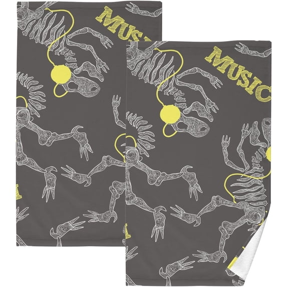 GZHJMY Skeleton Dinosaur Black Bath Hand Towel Soft Washcloth Highly Absorbent Fingertip Towels for Bathroom Beach Kitchen Sports Gym Yoga Travel (2-Pieces Towel Sets, 28x16 inch)
