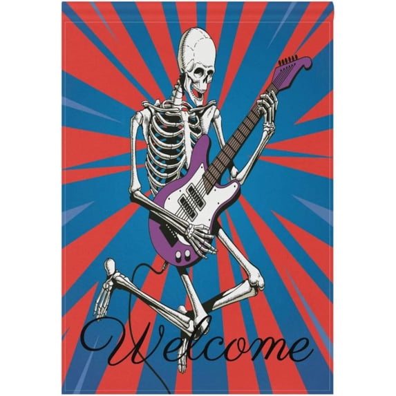 GZHJMY Skeleton Guitar Player Garden Flag 12 x 18 Inch Vertical Double Sided Welcome Yard Garden Flag Seasonal Holiday Outdoor Decorative Flag for Patio Lawn Home Decor Farmhous Yard Flags