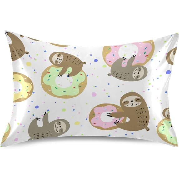 GZHJMY Sloth Satin Pillowcase, Soft Breathable Silk Pillow Case with Envelope Closure for Hair and Skin, Queen Size 30 x 20 Inch Home Decor