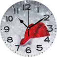 thumbnail image 1 of GZHJMY Snow Christmas Hat Round Wall Clock, 9.5 Inch Battery Operated Quartz Analog Quiet Desk Clock for Home,Office,School,Kitchen, 1 of 4