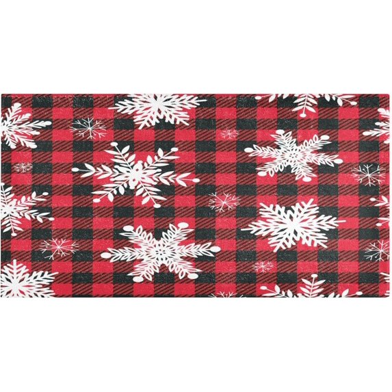 GZHJMY Snowflake Buffalo Plaid Area Rug, Anti Fatigue Large Floor Mat, Soft Washable Plush Carpet with Non-Slip Rubber Back for Entryway, Bedroom, Sink, Kitchen, Bathroom, 39 x 20 Inch Carpet Runner