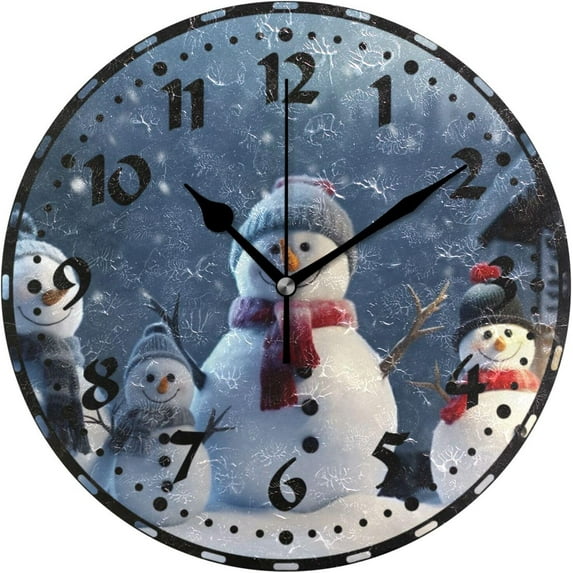 GZHJMY Snowman Family Wall Clock, PVC Silent Non Ticking 10 Inch Battery Operated Wall Clocks, Easy to Read Clock for Home Kitchen Living Room Bathroom Office Decor