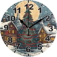 thumbnail image 1 of GZHJMY Snowy Village Round PVC Wall Clock, Battery Operated Silent Non Ticking Desk Clock for Home Bedroom Kitchen Office School Decor Wall Clock 9.9 Inch, 1 of 6
