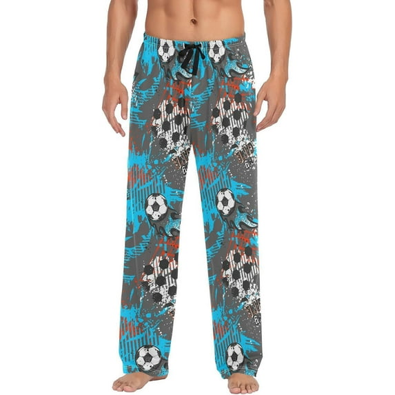 GZHJMY Soccer Spray Paint Men's Pajama Pants, Soft and Comfortable Lounge Sleep Bottoms with Pockets, Men's Sleepwear with Custom Print, Small