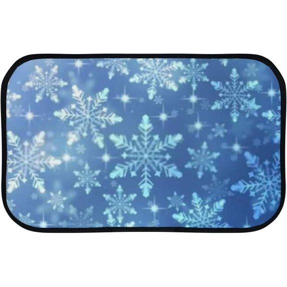 GZHJMY Soft Bath Door Mat Rug Christmas Snowflakes Blue Non Slip Dootmat Entry Mats for Bathroom Living Room Front Door Indoor Carpet Runner