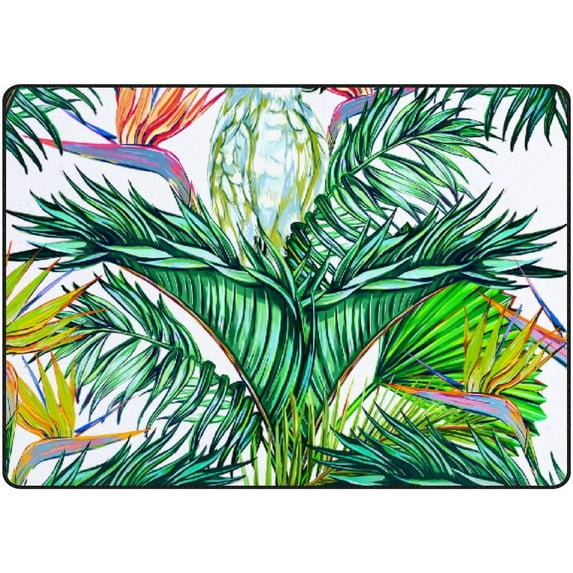 GZHJMY Soft Foam Nursery Area Rugs Beautiful Jungle Parrot Tropical Palm Leaves and Plants Non Slip Play Mats for Kids Boys Girls Playing Room Living Room60x39 inch Carpet Runner