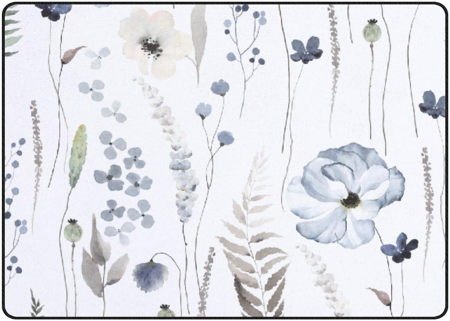 GZHJMY Soft Foam Nursery Area Rugs Floral Delicate Blue Flowers Plants ...