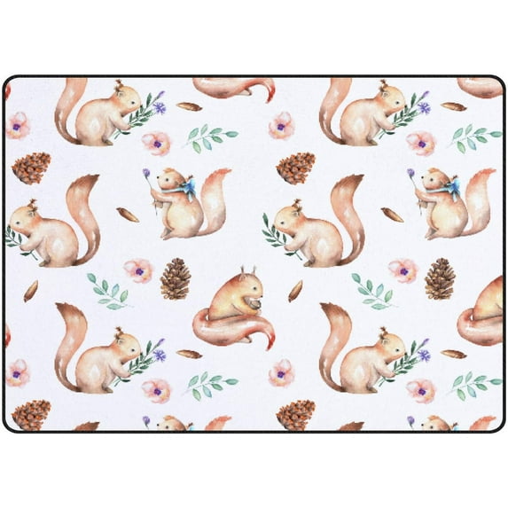 GZHJMY Soft Foam Nursery Area Rugs Watercolor Squirrels Oak Acorns Non Slip Play Mats for Kids Boys Girls Playing Room Living Room60x39 inch Carpet Runner