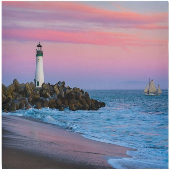 GZHJMY Soft Reusable Satin Table Decorative Napkins,20x20InX4 PCSCalifornia Lighthouse,Family Dinner Wedding Banquet, Cocktail Party, Kitchen,Birthday Party
