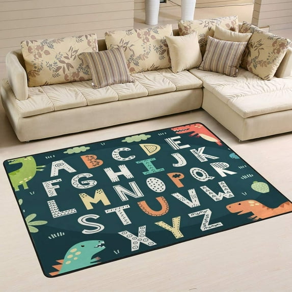 GZHJMY Soft Rug Large Area Rugs, Dinosaur Funny Letters Comfortable Indoor Carpet, Baby Play Mat for Living Room Bedroom Nursery Decor Floor Mat 63 X 48 Inch… Carpet Runner
