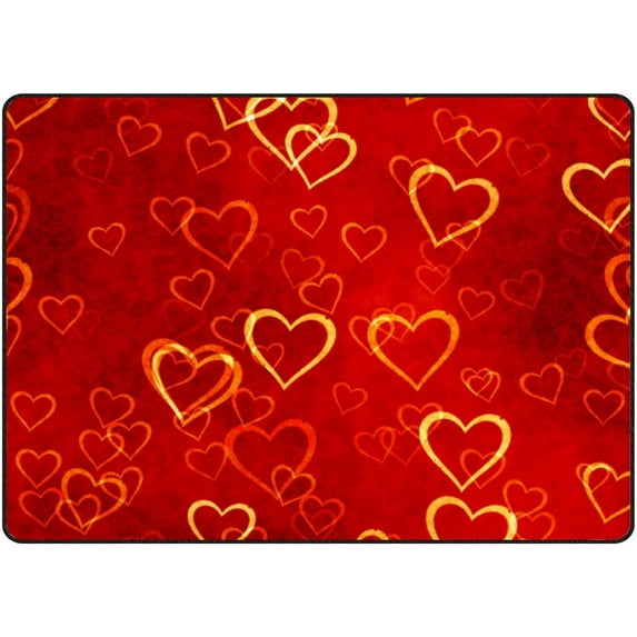 GZHJMY Soft Rug Large Area Rugs, Red Gold Hearts Valentine’s Day Comfortable Indoor Carpet, Baby Play Mat for Living Room Bedroom Nursery Decor Floor Mat 63x48inch Carpet Runner