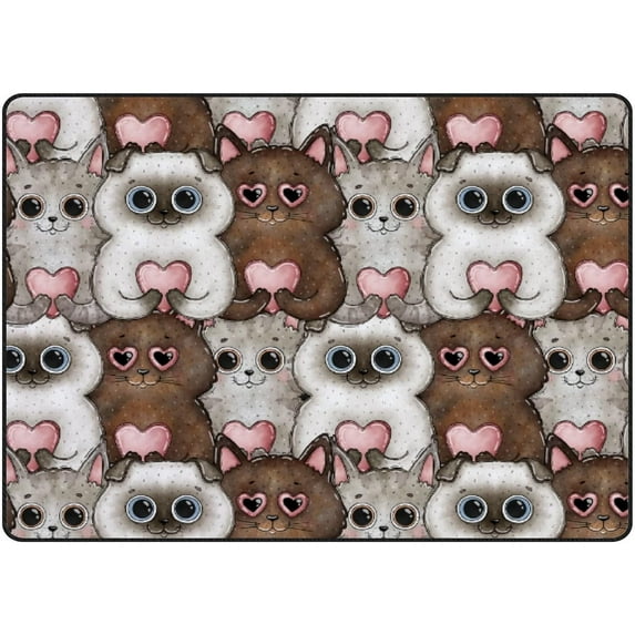 GZHJMY Soft Rug Large Area Rugs, Smiling Watercolor Cats Comfortable Indoor Carpet, Baby Play Mat for Living Room Bedroom Nursery Decor Floor Mat 63x48inch Carpet Runner