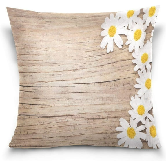 GZHJMY Soft Smooth Skin-Friendly Throw Pillow Cover without Pillow Case18"x18"Shrink-Resistant Breathable Hidden Zipper Opening, Sofa Bed Office Farmhouse Room Easy to Disassemble|Daisy Flowers Wood