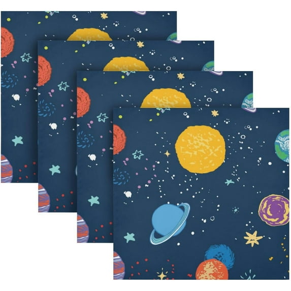 GZHJMY Space Planet Cloth Napkins Set of 4, Reusable Washable Oversized Table Napkins for Family Wedding Dinner Party Home Decor, 20 Inch Decorative Washcloths