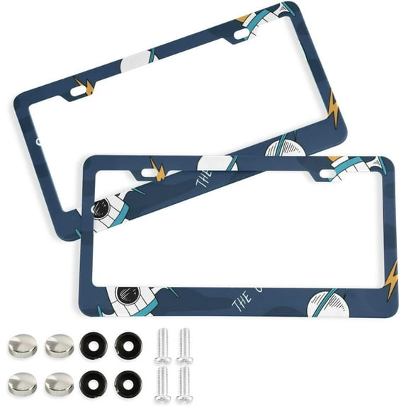 GZHJMY Space Rockets License Plate Frames 2pcs, Waterproof Aluminum Alloy Front Rear Tag Car License Plate Cover with Screw Cap Set for US Vehicles, 12 x 6 Inch