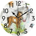 thumbnail image 1 of GZHJMY Spring Horse Flowers Butterfly Round Wall Clock, 9.5 Inch Battery Operated Quartz Analog Quiet Desk Clock for Home,Office,School,Kitchen, 1 of 4
