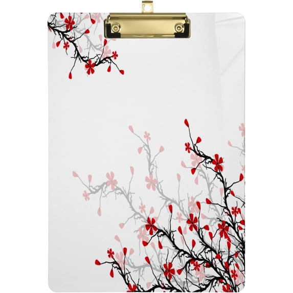 GZHJMY Spring Japanese Cherry Blossom Flower Floral Acrylic Clipboard Letter Size 9" x 12.5" Decorative Clipboard with Low Profile Silver Metal Clip for Office Student Whiteboard Clipboards
