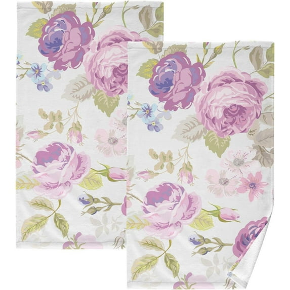 GZHJMY Spring Purple Flower Cotton Towels Set 2 Pcs Absorbent Hand Towel Face Towels Kitchen Towels Bath Towels for Bathroom Laundry Room Kitchen 16 x 28 Inches
