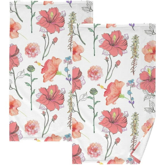 GZHJMY Spring Wild Flower Cotton Towels Set 2 Pcs Absorbent Hand Towel Face Towels Kitchen Towels Bath Towels for Bathroom Laundry Room Kitchen 16 x 28 Inches
