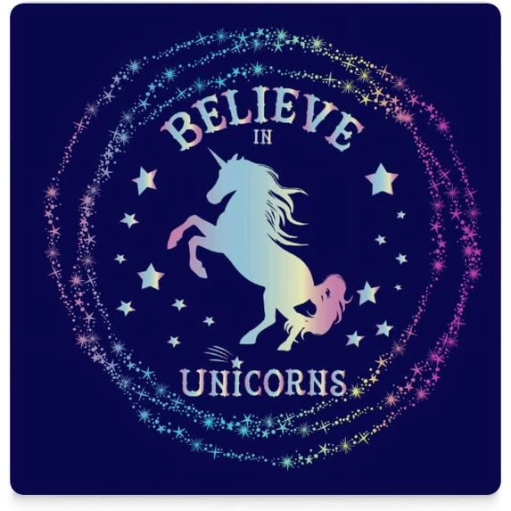 GZHJMY Square Drink Coasters, 1 Pcs Cute Unicorn with Text Believe in Unicorn Absorbent Ceramic Coffee Coasters for Drinks with Cork Base Housewarming Gift for Home Decor