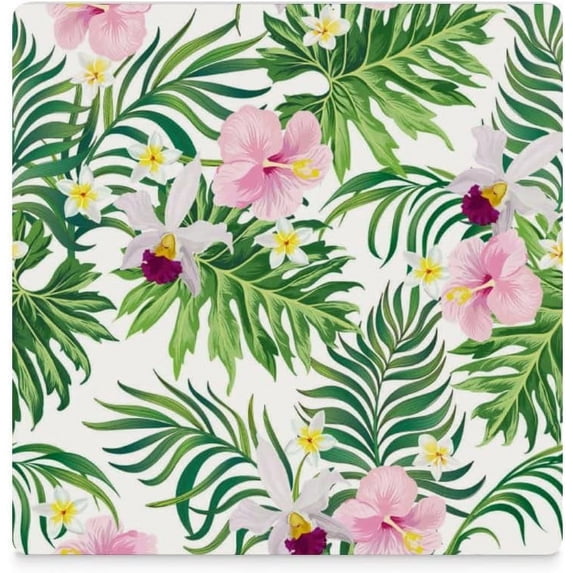 GZHJMY Square Drink Coasters, 1 Pcs Exotic Pattern with Tropical Flowers Absorbent Ceramic Coffee Coasters for Drinks with Cork Base Housewarming Gift for Home Decor