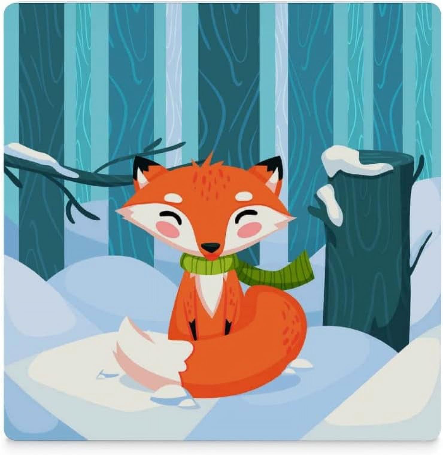 GZHJMY Square Drink Coasters, 1 Pcs Fox Tree Winter Snow Absorbent ...
