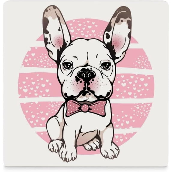 GZHJMY Square Drink Coasters, 1 Pcs French Bulldog with Bow Absorbent Ceramic Coffee Coasters for Drinks with Cork Base Housewarming Gift for Home Decor