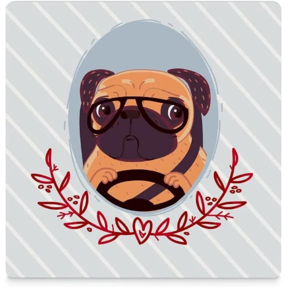 GZHJMY Square Drink Coasters, 1 Pcs Pug Driving Absorbent Ceramic Coffee Coasters for Drinks with Cork Base Housewarming Gift for Home Decor