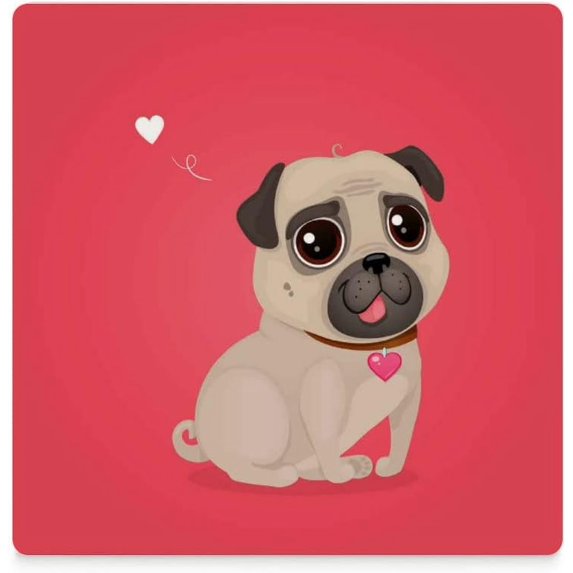 GZHJMY Square Drink Coasters, 1 Pcs Valentine's Day with a Cute Pug Absorbent Ceramic Coffee Coasters for Drinks with Cork Base Housewarming Gift for Home Decor