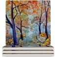 thumbnail image 1 of GZHJMY Square Drink Coasters 2 Pcs Beautiful Bright Painted Autumn Landscape Absorbent Ceramic Coffee Coasters for Drinks with Cork Base Housewarming Gift for Home Decor, 1 of 6