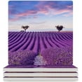 thumbnail image 1 of GZHJMY Square Drink Coasters 2 Pcs Lavender Field Sunset Landscape Absorbent Ceramic Coffee Coasters for Drinks with Cork Base Housewarming Gift for Home Decor, 1 of 6