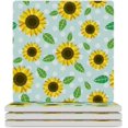 thumbnail image 1 of GZHJMY Square Drink Coasters 2 Pcs Sunflower Flowers Polka Dots Absorbent Ceramic Coffee Coasters for Drinks with Cork Base Housewarming Gift for Home Decor, 1 of 6