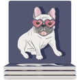 thumbnail image 1 of GZHJMY Square Drink Coasters, 4 Pcs Bulldog Wear Heart Sunglasses Absorbent Ceramic Coffee Coasters for Drinks with Cork Base Housewarming Gift for Home Decor, 1 of 6