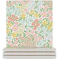 thumbnail image 1 of GZHJMY Square Drink Coasters, 4 Pcs Floral Colorful Pattern on White Absorbent Ceramic Coffee Coasters for Drinks with Cork Base Housewarming Gift for Home Decor, 1 of 6