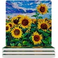 thumbnail image 1 of GZHJMY Square Drink Coasters, 4 Pcs Oil Painting Landscape with Sunflowers Absorbent Ceramic Coffee Coasters for Drinks with Cork Base Housewarming Gift for Home Decor, 1 of 6