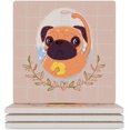 thumbnail image 1 of GZHJMY Square Drink Coasters, 4 Pcs Pug in The Shower Absorbent Ceramic Coffee Coasters for Drinks with Cork Base Housewarming Gift for Home Decor, 1 of 6